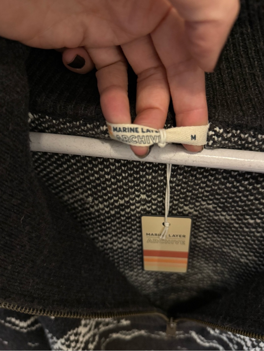 Marine Layer Archive Dark Grey & White Nordic Zip Turtleneck Sweater Fair Isle - Picture 5 of 5